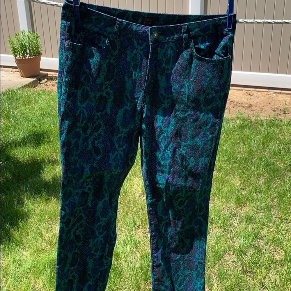 Sofia blue and green snake like patterned jeans